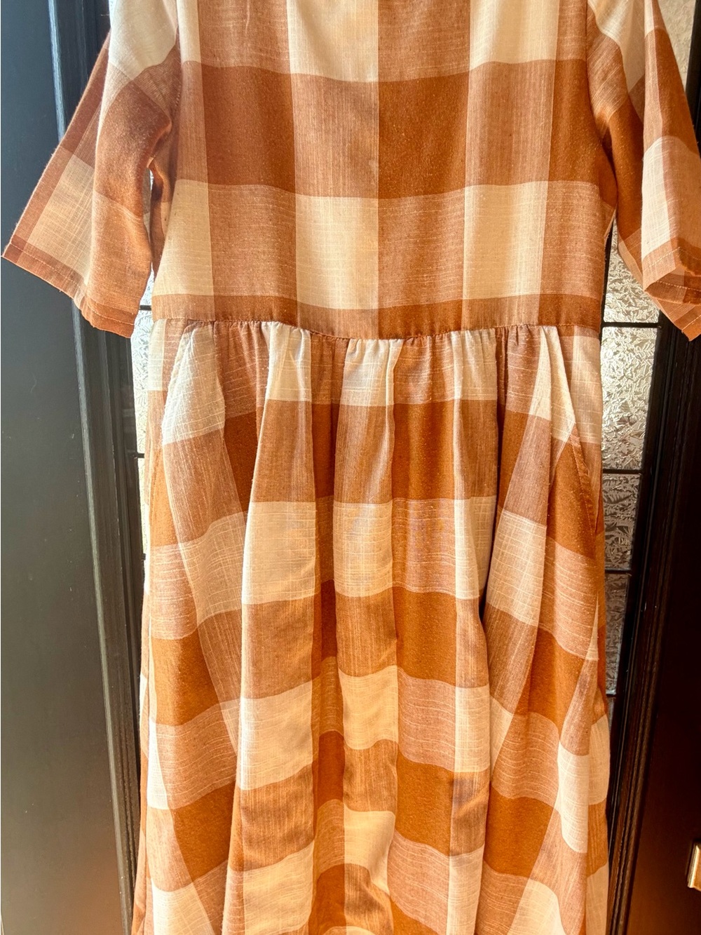 Roolee Tan and Cream Buffalo-Check Casual Maxi Dress